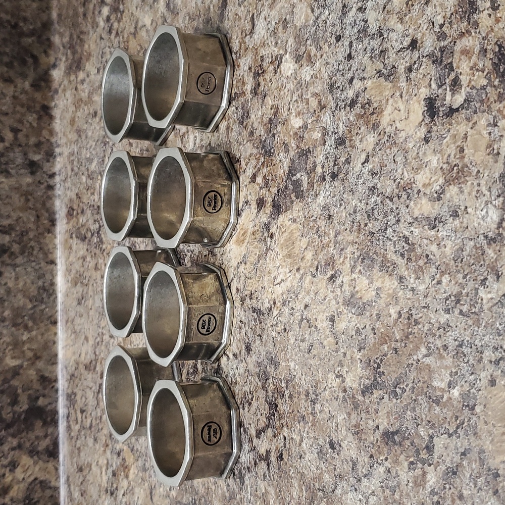 🏠 95% Pewter Geometric Octagon Shape Napkin Ring Holders Set of 8